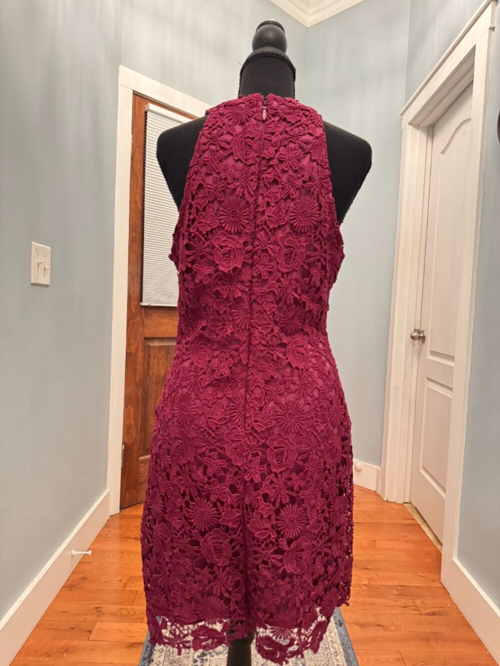 Lulus Love Poem Magenta Floral Lace Halter Mini Dress Size Large - Picture 3 of 8